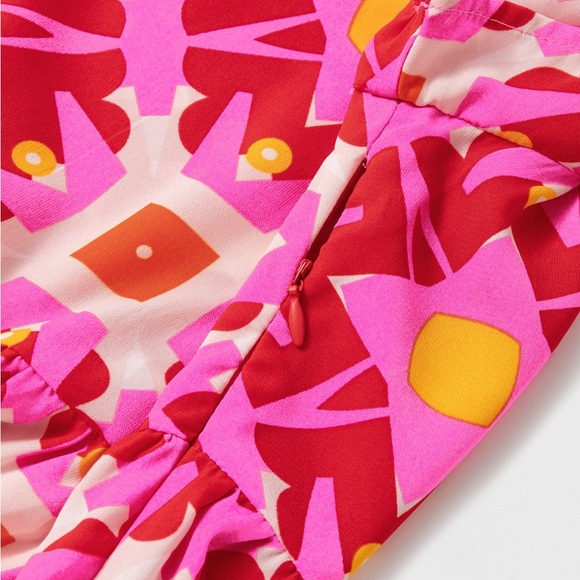 Strawberry Pink Geo Print V-neck Maxi Dress Bohemian Long Dress - Picture 5 of 12